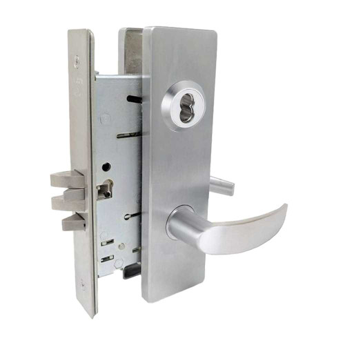 Falcon MA441B AN 626 Grade 1 Classroom Security Mortise Lock SFIC Prep Less Core Avalon Lever Napa Escutcheon Satin Chrome Finish MA441B AN 626