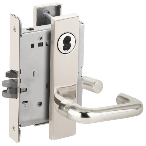 Schlage L9080B 03L 625 Grade 1 Storeroom Mortise Lock SFIC Prep Less Core 03 Lever L Escutcheon Bright Chrome Finish Field Reversible