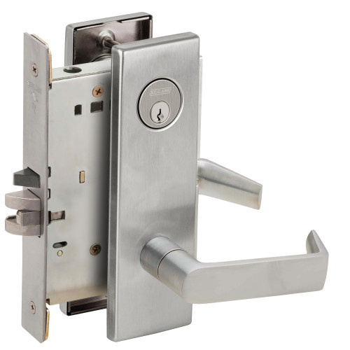 Schlage L9080P 06N 626 Grade 1 Storeroom Mortise Lock Conventional Cylinder C Keyway 06 Lever N Escutcheon Satin Chrome Finish Field Reversible