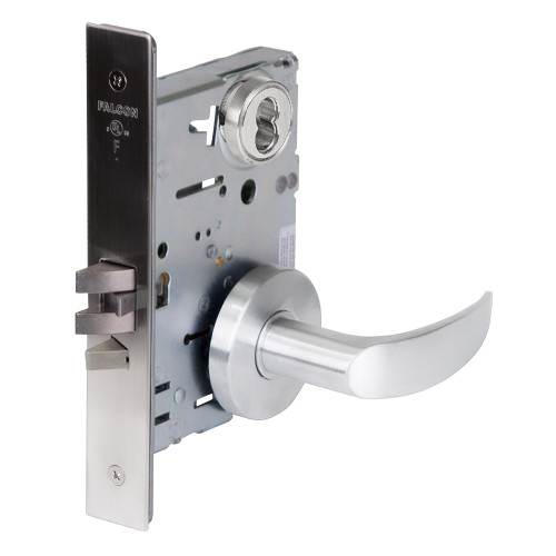 Falcon MA581B AG 625 Grade 1 Storeroom Mortise Lock SFIC Prep Less Core Avalon Lever Gala Rose Bright Chrome Finish