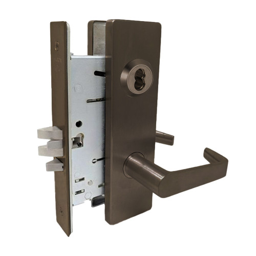 Falcon MA581B DN 613 Grade 1 Storeroom Mortise Lock SFIC Prep Less Core Dane Lever Napa Escutcheon Oil Rubbed Bronze Finish