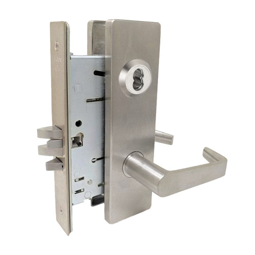 Falcon MA581B DN 630 Grade 1 Storeroom Mortise Lock SFIC Prep Less Core Dane Lever Napa Escutcheon Satin Stainless Steel Finish