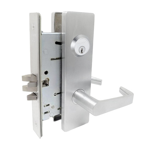 Falcon MA581CP6 DN 626 Grade 1 Storeroom Mortise Lock 6-Pin Conventional Cylinder Dane Lever Napa Escutcheon Satin Chrome Finish Field Reversible