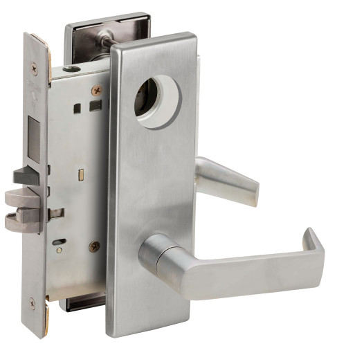 Schlage L9453L 06N 626 Grade 1 Entrance/Office Mortise Lock with Deadbolt Less Cylinder 06 Lever N Escutcheon Satin Chrome Finish Field Reversible