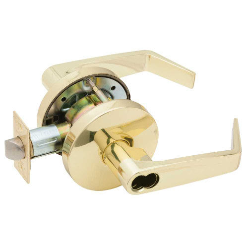 Falcon W511BD D 605 Grade 2 Entry/Office Cylindrical Lock SFIC Prep Less Core Dane Lever Standard Rose Bright Brass Finish Non-handed W511BD D 605