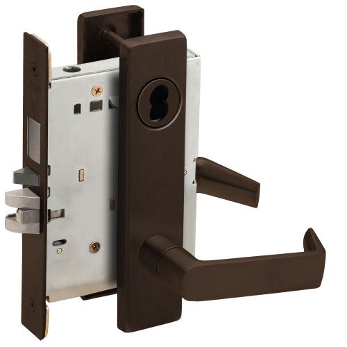 Schlage L9453B 06L 613 Grade 1 Mortise Entrance Office Lock With Deadbolt Lock SFIC Prep Less Core 06 Lever L Escutcheon Dark Oxidized Satin Bronze Oil Rubbed Finish Field Reversible