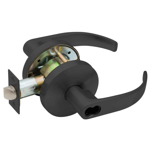 Falcon W581HD Q 622 Grade 2 Storeroom Cylindrical Lock SFIC Prep With Construction Core Quantum Lever Standard Rose Flat Black Coated Finish Non-handed W581HD Q 622