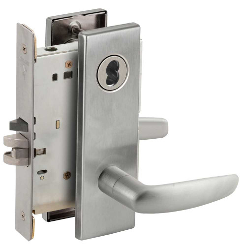 Schlage L9070J 07N 626 Grade 1 Classroom Mortise Lock Schlage FSIC Less Core 07 Lever N Escutcheon Satin Chrome Finish Field Reversible L9070J 07N 626