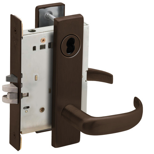 Schlage L9080J 17L 613 Grade 1 Mortise Storeroom Lock Schlage FSIC Less Core 17 Lever L Escutcheon Dark Oxidized Satin Bronze Oil Rubbed Finish Field Reversible