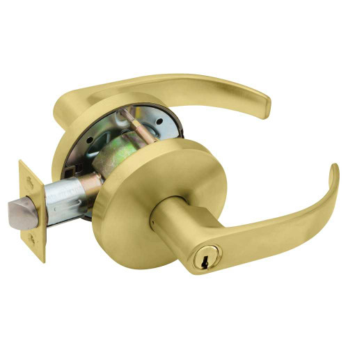 Falcon W581PD Q 606 Grade 2 Storeroom Cylindrical Lock Key in Lever Cylinder Quantum Lever Standard Rose Satin Brass Finish Non-handed W581PD Q 606