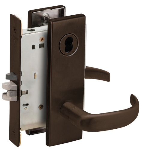Schlage L9080J 17N 613 Grade 1 Mortise Storeroom Lock Schlage FSIC Less Core 17 Lever N Escutcheon Dark Oxidized Satin Bronze Oil Rubbed Finish Field Reversible