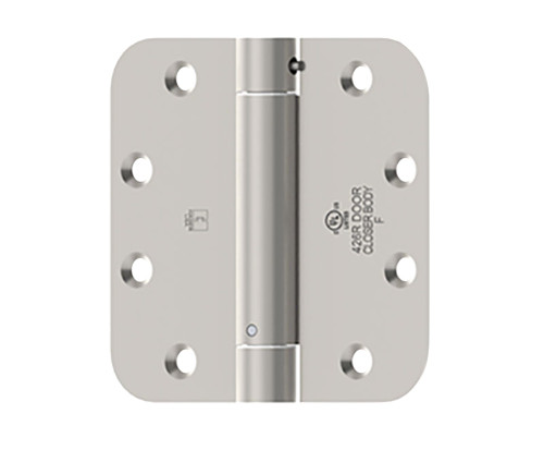 Hager 1252 4-1/2X4-1/2 US26D Full Mortise Spring Hinge Standard Weight 4-1/2 by 4-1/2 Steel 5/8 Round Corners Satin Chromium Plated Finish