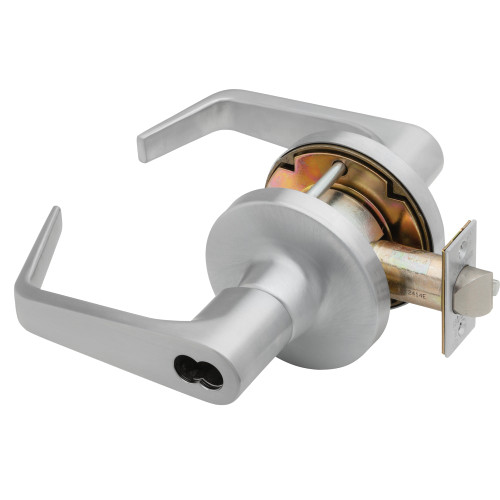Falcon T381BD D 626 Grade 1 Classroom Security Cylindrical Lock SFIC Prep Less Core Dane Lever Standard Rose Satin Chrome Finish Non-Handed