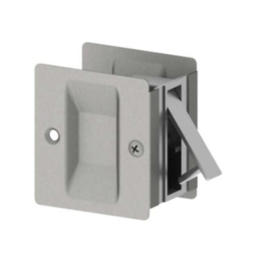 Hager 330D US26D Brass Pocket Door Latch Fits: 1-3/8 - 1-3/4 Door Size: 2-3/4 by 2-1/2 Finger Pull Extends 1-3/8 Satin Chrome Finish 330D US26D
