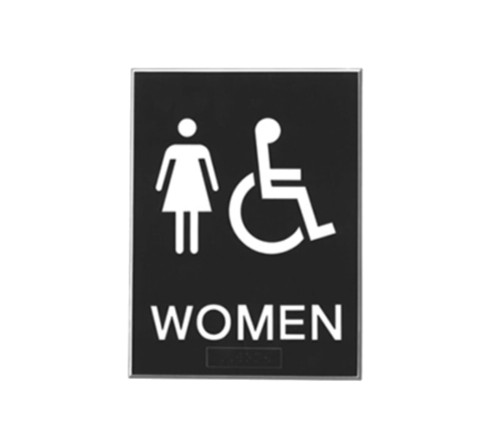 Hager 368W BLACK ADA Tactile Signage - Women 0125 Thick Plastic Grade 2 Braille Translation 6 by 8 Black Finish