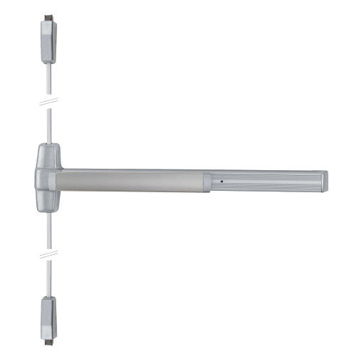 Von Duprin 9927EO 3 US28 Grade 1 Surface Vertical Rod Exit Bar Wide Stile Pushpad 36 Panic Device 84 Door Height Exit Only Less trim Hex Key Dogging Satin Aluminum Clear Anodized Finish Field Reversible