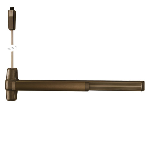 Von Duprin 9927EO-F 3 313 LBR Grade 1 Surface Vertical Rod Exit Bar Wide Stile Pushpad 36 Fire-rated Device 84 Door Height Exit Only Less trim Less Bottom Rod Less Dogging Dark Bronze Anodized Aluminum Finish Field Reversible