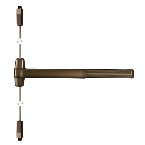 Von Duprin 9927EO-F 4 313 Grade 1 Surface Vertical Rod Exit Bar Wide Stile Pushpad 48 Fire-rated Device 84 Door Height Exit Only Less trim Less Dogging Dark Bronze Anodized Aluminum Finish Field Reversible