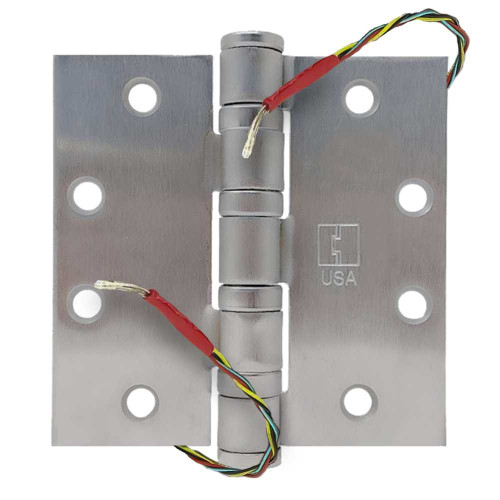 Hager BB1199 4-1/2X4-1/2 32D ETM4 Full Mortise Ball Bearing Hinge Heavy Weight 4-1/2 by 4-1/2 Stainless Steel 5 Knuckle 4-Wires Monitor Satin Stainless Steel Finish BB1199 4-1/2X4-1/2 32D ETM4