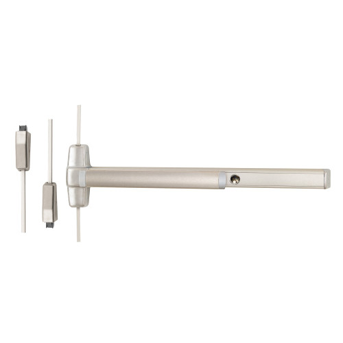 Von Duprin CD9827L-BE-12 3 32D LHR Grade 1 Surface Vertical Rod Exit Bar Wide Stile Pushpad 36 Panic Device 84 Door Height Passage Function 12 Lever with Escutcheon Cylinder Dogging Satin Stainless Steel Finish Field Reversible