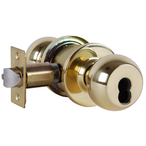 Arrow RK11-BD-03-IC Grade 2 Turn-Pushbutton Entrance Cylindrical Lock Ball Knob SFIC Less Core Bright Brass Finish Non-handed