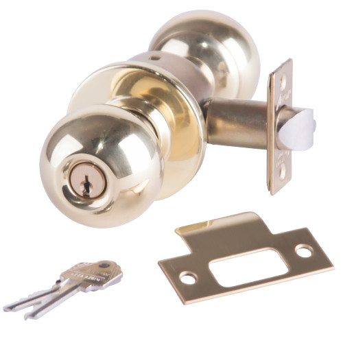 Arrow RK12-BD-03 Grade 2 Storeroom Cylindrical Lock Ball Knob Conventional Cylinder Bright Brass Finish Non-handed