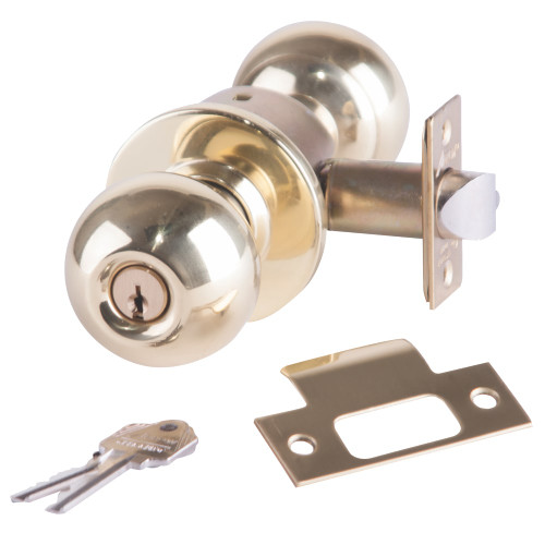Arrow RK11-BD-03 Grade 2 Turn-Pushbutton Entrance Cylindrical Lock Ball Knob Conventional Cylinder Bright Brass Finish Non-handed