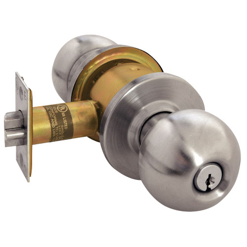 Arrow RK12-BD-32D-CS Grade 2 Storeroom Cylindrical Lock Ball Knob Conventional Cylinder Schlage C Keyway Satin Stainless Steel Finish Non-handed