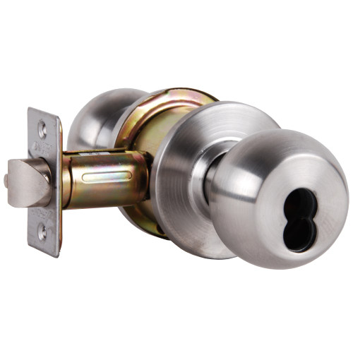 Arrow RK11-BD-32D-IC Grade 2 Turn-Pushbutton Entrance Cylindrical Lock Ball Knob SFIC Less Core Satin Stainless Steel Finish Non-handed