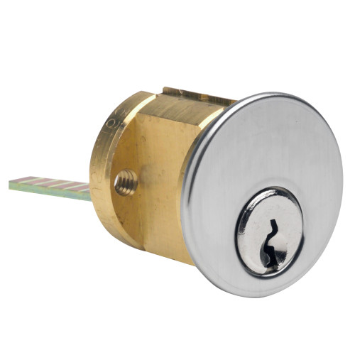 Kaba Ilco 7075LA10-26D-KA2 Rim Cylinder with Screw Cap 5-Pin Lockwood Keyway Keyed Alike in Pairs Satin Chrome