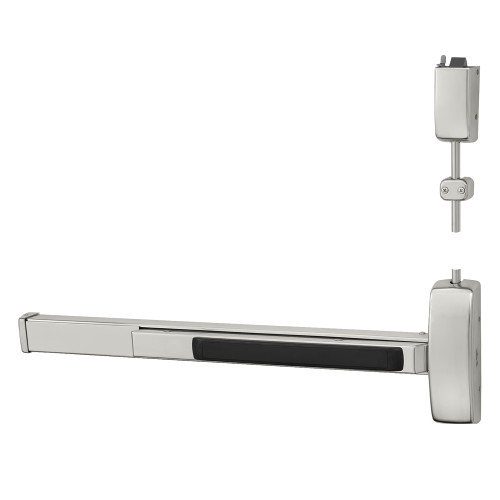 Sargent 12-NB8710F LHR 32D Grade 1 Surface Vertical Rod Exit Device Wide Stile Pushpad 36 Fire-Rated Device 84 Door Height Exit Only Less Bottom Rod Less Dogging Satin Stainless Steel Finish Left Hand Reverse