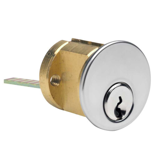 Kaba Ilco 7075SC10-26-KA2 Rim Cylinder with Screw Cap 5-Pin Schlage C Keyway Keyed Alike in Pairs Bright Chrome 7075SC10-26-KA2