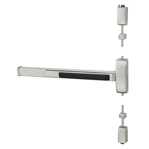 Sargent 12-8715F LHR 32D Grade 1 Surface Vertical Rod Exit Device Wide Stile Pushpad 36 Fire-Rated Device 96 Door Height Passage Function Less Dogging Satin Stainless Steel Finish Left Hand Reverse