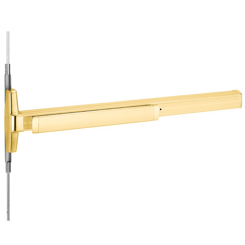 Von Duprin QELPA3347AEO 3 US3 Grade 1 Concealed Vertical Rod Exit Device Narrow Stile Pushpad Exit Only Less Trim 36 Hex Key Dogging Electric Latch Retraction Bright Brass Finish Non-Handed