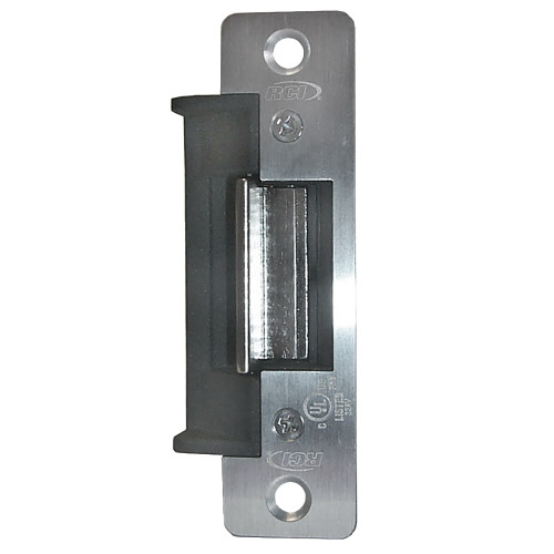 RCI F4104-05 32D Fire Rated Electric Strike 4-7/8 In Round Corner Faceplate For 3/4 In Projection Latches 12 VAC/DC Fail Secure Satin Stainless Steel 