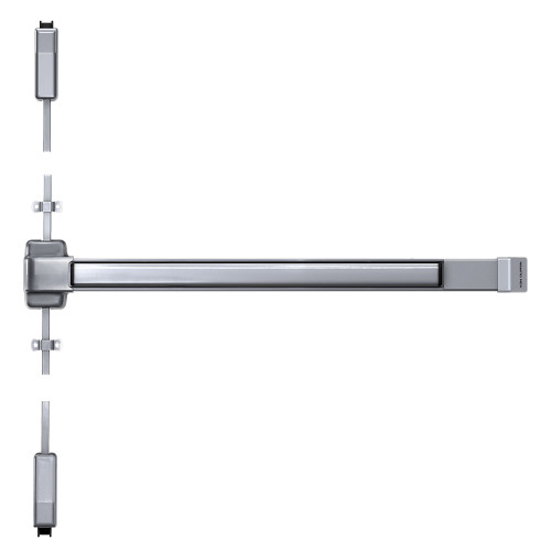Von Duprin QEL2227EO-F 3 526 Grade 1 Surface Vertical Rod Exit Bar 36 Fire-Rated Device Fits 84 Door Exit Only Quiet Electric Latch Retraction Chrome Powdercoat Finish Field Reversible QEL2227EO-F 3 526