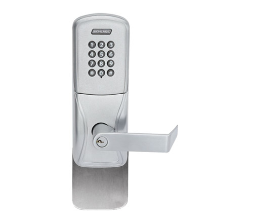Schlage Electronics AD200993R70KPRHO605LRR AD-200 Standalone Electronic Lock Rim/Concealed Exit Trim Classroom Function Keypad Rhodes Style Lever Less Schlage Standard Cylinder Bright Brass
