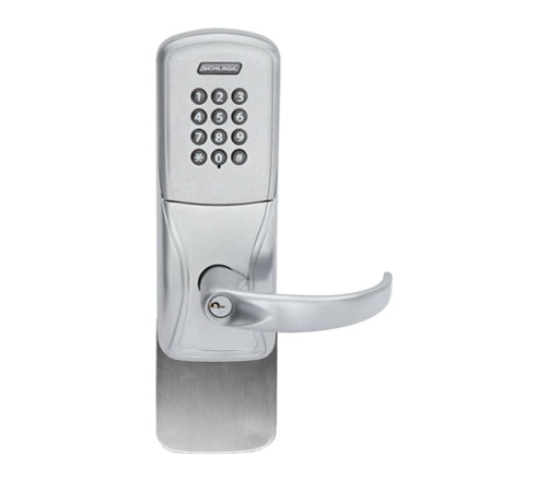 Schlage Electronics AD200993S70KPSPA626LRR AD-200 Standalone Electronic Lock Surface Vertical Rod Exit Trim Classroom Function Keypad Spartan Style Lever Less Schlage Standard Cylinder Satin Chrome