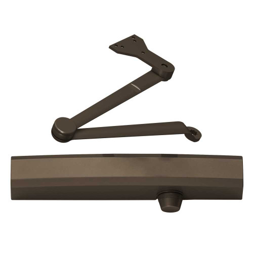 LCN 1450-HEDA LH 695 Grade 1 Cast Aluminum Surface Mount Closer Size 1-6 Adjustable Extra Duty Hold Open Double Lever Arm Left Hand Slim Plastic Cover Dark Bronze Painted Finish 1450-HEDA LH 695