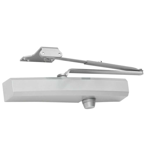 LCN 1450-Rw/62A 689 Grade 1 Cast Aluminum Surface Mount Closer Size 1-6 Adjustable Double Lever Arm Regular with Auxiliary Shoe Non-Handed Slim Plastic Cover Aluminum Painted Finish 1450-Rw/62A 689