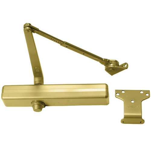 LCN 1461-Hw/PA 696 Grade 1 Tri Mount Surface Closer Push or Pull Side Double Lever Arm Friction Hold Open Hold Open Slim Plastic Cover 180 Deg Swing With Parallel Arm Bracket Satin Brass Painted Finish Non-Handed