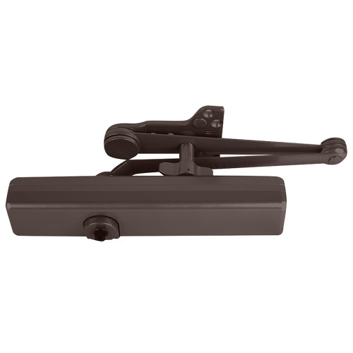 LCN 1461-SCUSH 695 DEL Grade 1 Parallel Arm Surface Closer Push Side Parallel Arm Heavy Duty Stop Spring Stop Slim Plastic Cover 100 Deg Swing Spring Cush-n-Stop Arm Delayed Action Dark Bronze Painted Finish Non-Handed