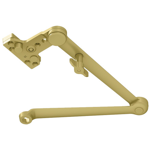 LCN 4040XP-3049CNS 633 Hold Open Cush Arm Hold Open Function with Templated Stop/Hold Open Points Handle Controls Hold Open Function Satin Brass Finish Non-Handed