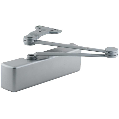 LCN 4040XP-CUSH 689 ST1595 Grade 1 Surface Door Closer Cush Arm Push Side Mounting 110 Degree Swing Adjustable Size 1-6 Plastic Cover Special Template 1595 Aluminum Painted Finish Non-Handed 4040XP-CUSH 689 ST1595