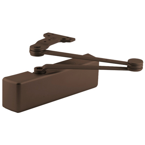 LCN 4040XP-CUSH 695 SRI Grade 1 Surface Door Closer Cush Arm Push Side Mounting 110 Degree Swing Adjustable Size 1 to 6 Set to 3 Plastic Cover Special Rust Inhibitor Non-Handed Dark Bronze Painted Finish
