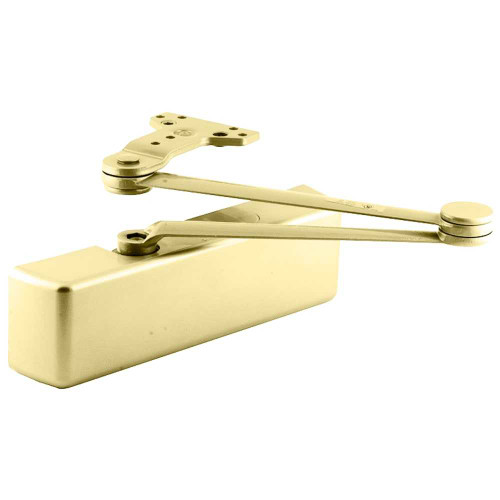 LCN 4040XP-CUSH LH 632 Grade 1 Surface Door Closer Cush Arm Push Side Mounting 110 Degree Swing Adjustable Size 1-6 Metal Cover Bright Brass Finish Left-Handed 4040XP-CUSH LH 632