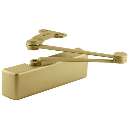 LCN 4040XP-CUSH LH 633 Grade 1 Surface Door Closer Cush Arm Push Side Mounting 110 Degree Swing Adjustable Size 1-6 Metal Cover Satin Brass Finish Left-Handed 4040XP-CUSH LH 633