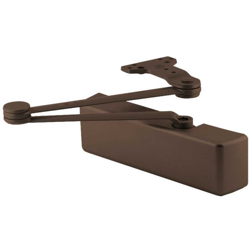 LCN 4040XP-CUSH RH 695 MC SRI Grade 1 Surface Door Closer Cush Arm Push Side Mounting 110 Degree Swing Adjustable Size 1 to 6 Set to 3 Metal Cover Special Rust Inhibitor Right-Handed Dark Bronze Painted Finish 4040XP-CUSH RH 695 MC SRI