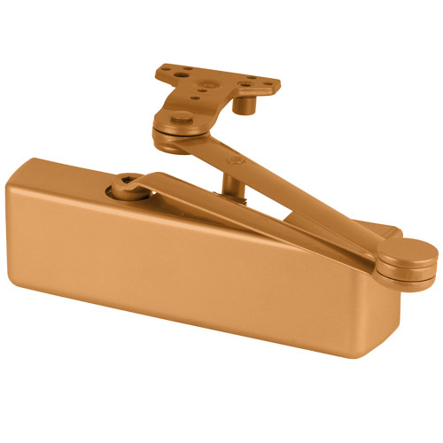 LCN 4040XP-HCUSH 691 Grade 1 Surface Door Closer Hold Open Cush Arm Push Side Mounting 110 Degree Swing Adjustable Size 1-6 Plastic Cover Light Bronze Painted Finish Non-Handed