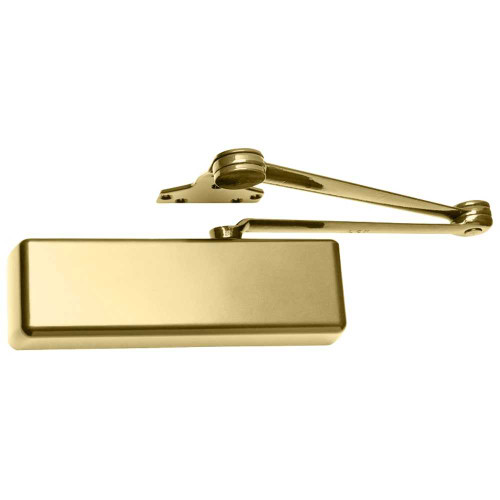 LCN 4040XP-HEDA LH 696 Grade 1 Surface Door Closer Hold Open Extra Duty Arm Push Side Mounting 180 Degree Swing Adjustable Size 1-6 Plastic Cover Satin Brass Painted Finish Left-Handed 4040XP-HEDA LH 696